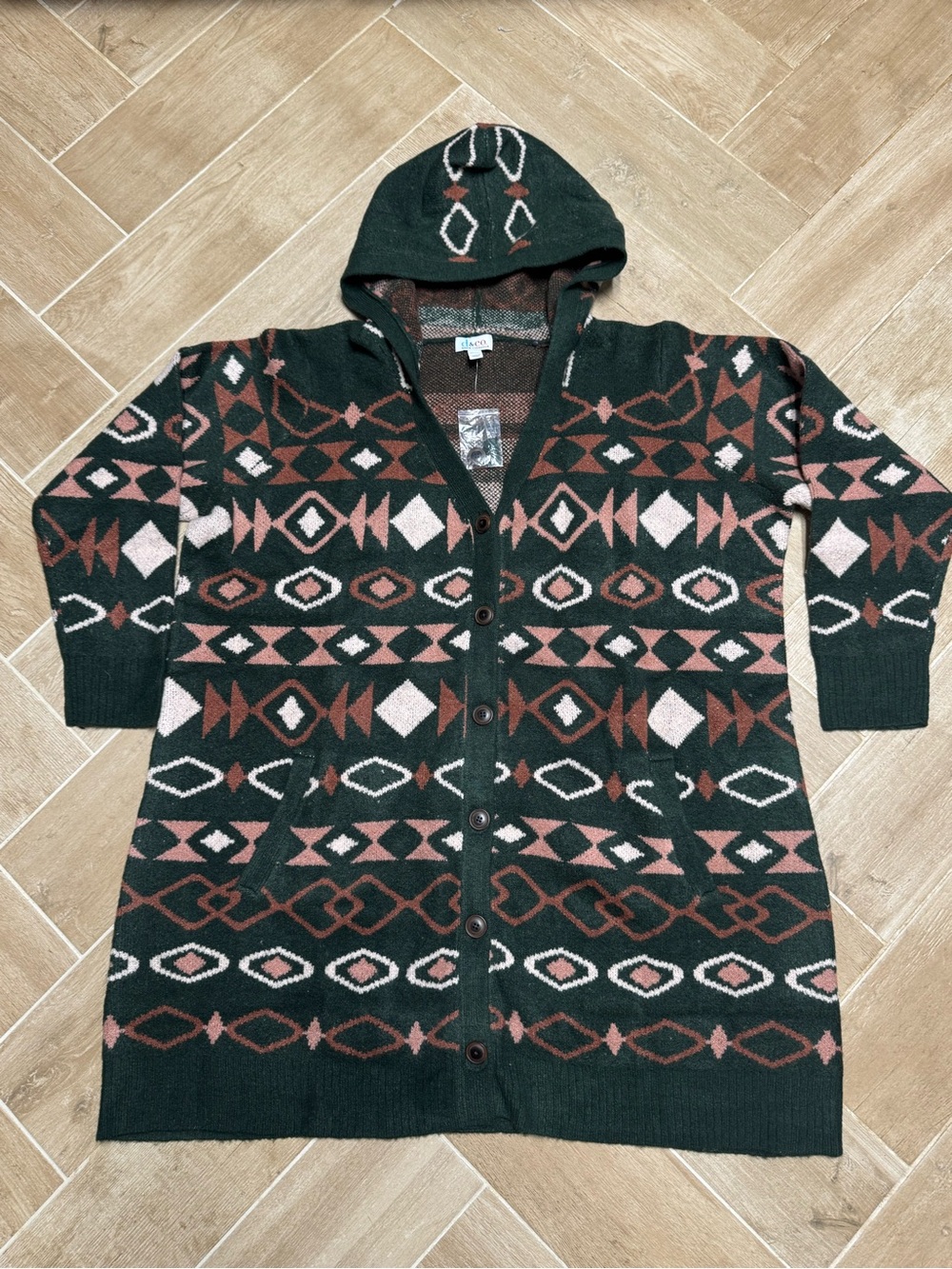 Aztec Southwestern Longline Hooded Cardigan Size 3x